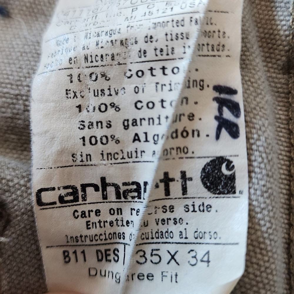 Carhartt 35x34 Tan B11 DES Canvas Work Carpenter Pants Dungaree Fit Heavy Duty - Picture 4 of 8